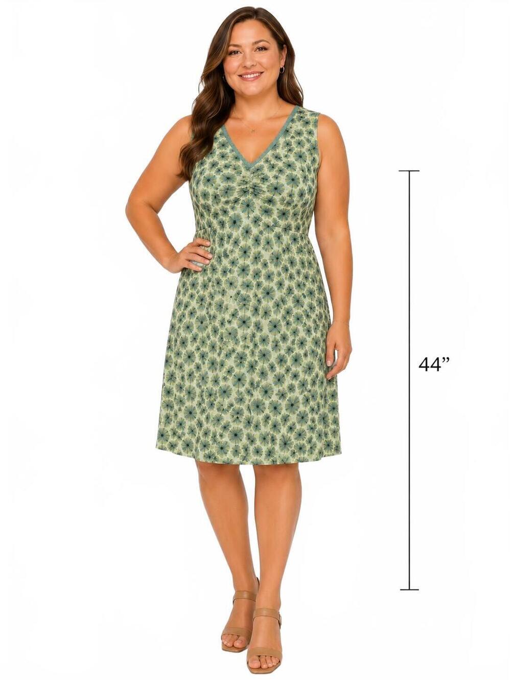 Boden Womens green floral sleeveless flare dress Size 14L Ditsy Atomic Geometric